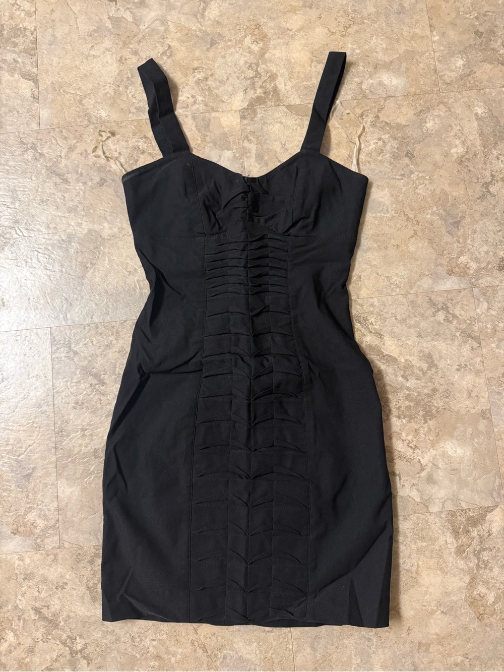 grass collection Black Sleeveless Sheath Dress with Front Pintuck Panel